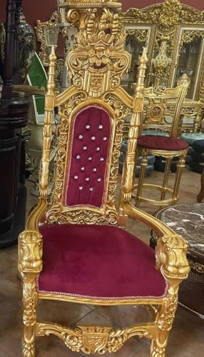 Casa Padrino Barock Thron Sessel mit Kunstleder und Glitzersteinen Bordeauxrot/Gold - Handgefertigter Königssessel - Hochzeitssessel - Riesensessel - Prunkvolle Barock Möbel