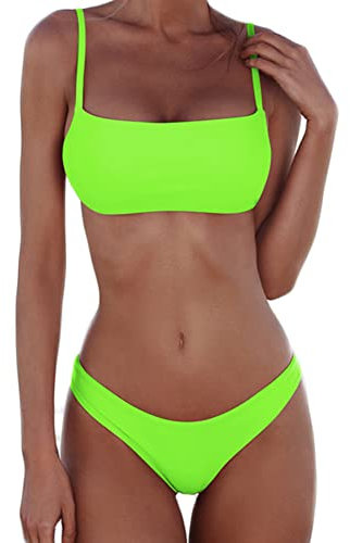 meioro Bikini Sets für Damen Push Up Tanga mit niedriger Taille Badeanzug Bikini Set Badebekleidung Beachwear(XS,Helles Grün)