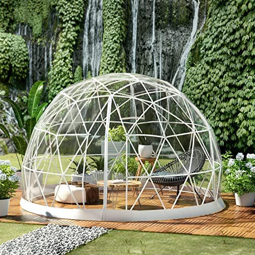 Tente à bulles de dôme de jardin de 12 pieds, serre à dôme géodésique améliorée avec housse en TPU transparent et sacs de sable, maison de dôme de jardin étanche adaptée aux terrasses et aux salles
