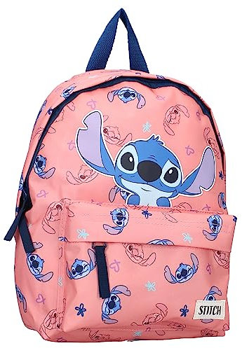 Mochila STITCH Guiño MADE FOR FUN de Disney Lilo & Stitch - Mochila para niños | Escuela | Guardería - Color melocotón - Dimensiones 31 x 22 x 9 cm, Rosa