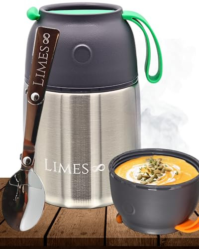 Limes 8 Recipiente térmico para comida 500 ml [caliente y frío] – Recipiente para mantener el calor, caja térmica, fiambrera térmica, calentador de alimentos, recipiente térmico para alimentos [acero