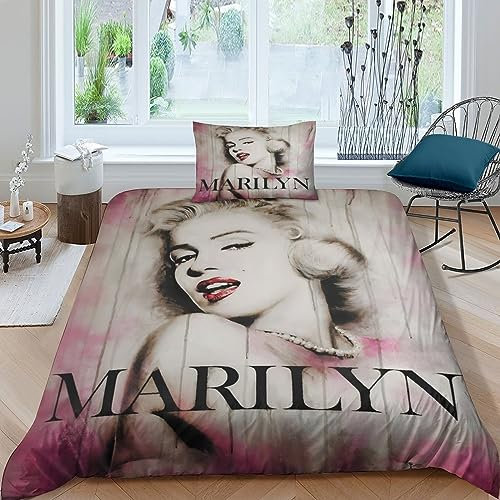BYTUGI Marilyn Monroe Bettwäschegarnitur 3D Gedruckter Actress Mädchen Junge Kinder Bettbezug Set Bettwäsche Weich Microfaser Und Kissenbezüge Reissverschluss 2 teilig Single(135x200cm)