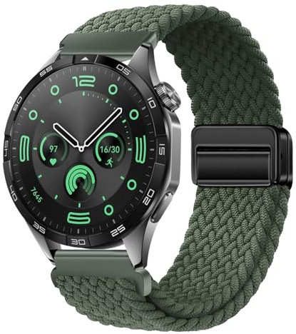 XMUXI 22mm Nylon Armband Kompatibel mit Huawei GT4/GT3/GT2 46mm/Garmin Venu 2/3/Vivoactive 4, Sport Uhrenarmband für Samsung Watch 3 45mm/Gear S3 Damen Herren Elastisches Geflochtenes Dunkelgrün