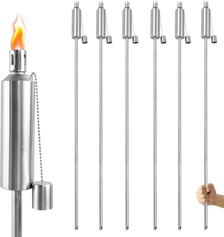 SUBTLETY 115cm Öl Gartenfackeln für Draußen Edelstahl Öllampe Fackeln mit 330ml Nachfüllbar Öl Tank Ölfackeln Brenndauer 6h Rostfrei Petroleumlampe für Balkon Garten Outdoor (12er Set)