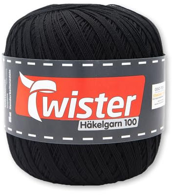 Frida's Wollhaus Twister 100 g Häkelgarn 100 Baumwolle mercerisiert gekämmt gasiert 18 Farben (90 | Schwarz)
