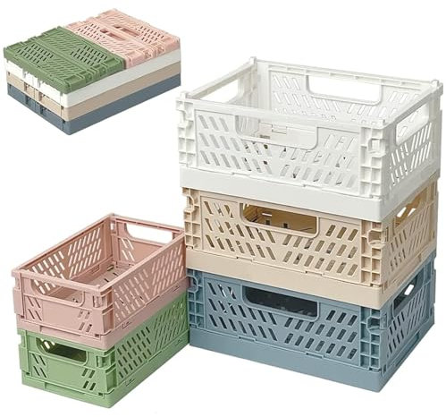 JAWAI 5 Pièces Cagette Plastique, Panier Plastique, Caisse Plastique Rangement, Caisse Plastique Pliable, Caisses Rangement Pliables Plastique, pour le Stockage, Idéal pour le Bureau et la Cuisine