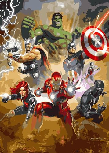 Shukqueen Kit de peinture à l'huile par numéros pour adultes, adultes, débutants, personnages Avengers - 50,8 x 66 cm (sans cadre)