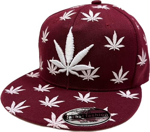 J26 Hanfblatt Snapback Hanf USA Kappe Mütze Baseball Cap Trucker mit Schirm Smoke Sommer Frühling (DE/NL/SE/PL, Alphanumerisch, Einheitsgröße, Rot)