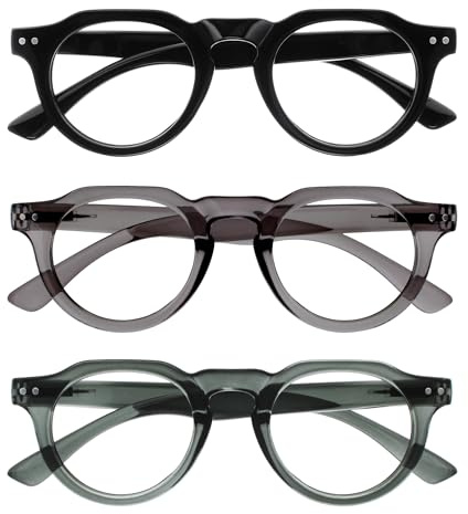 OPULIZE RIO Blue Light Blocking Glasses - 3-Pack - Flat Top Frame - Black, Green, Grey - Mens Womens - Spring Hinges - BBB53-167