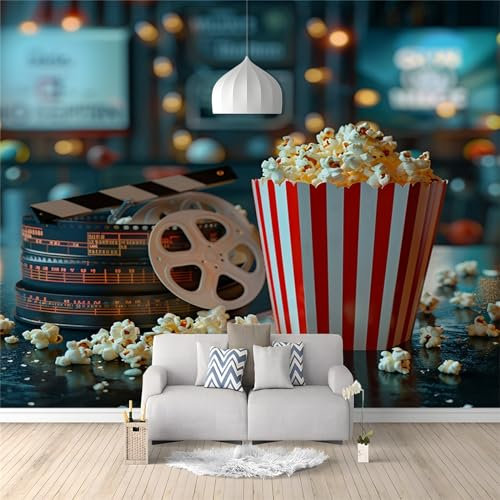 Motivtapete Fototapete Kino Film Popcorn Tapete Fototapete Vlies Wand Tapete Wandbilder Wohnzimmer Schlafzimmer Kinderzimmer Dekoration Moderne Wanddeko 200 (B) x 140 (H) cm
