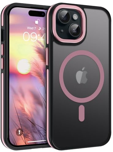 Telaso Magnetische für iPhone 15 Hülle, kompatibel mit MagSafe, Magnetkraft Handyhülle iPhone 15 Case, rutschfest Matte Rückseite Touch Schutzhülle Stoßfest, Rosa