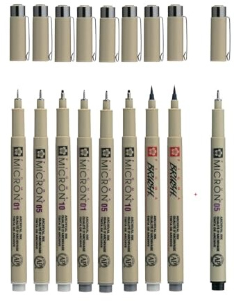 Pigma MICRON Sakura 9-tlg. Hellgrau und Kaltgrau + 1 Schwarz
