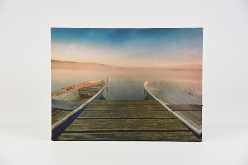 Nexos Trading LED Wandbild Beleuchtung 30 x 40 cm Sternenhimmel am Meer, 40 Glasfaser LED Fotodruck Kunstdruck Leuchtbild Sternenhimmel Batterie Timer LED Mitternacht