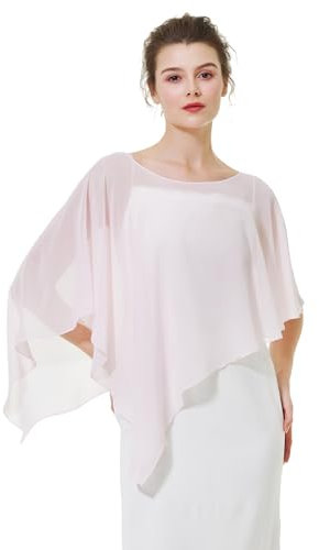 BEAUTELICATE Damen Chiffon Schal Stola Elegant Poncho Cape Brautjacket für Sommer Hochzeits Festlich Abendkleid (Asymmetrische - Ballett Rosa, Einheitsgröße)