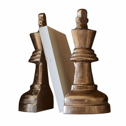 Loberon Buchstütze 2er Set Raffinique, im Schachfiguren-Design, Antik-Finish, Dekoration, Dekoobjekt, Accessoire, Aluminiumguss, antikkupfer