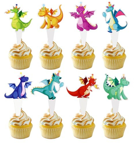 32 Stück Doppelseitiges Drachen Kuchen Dekoration Doppelseitige Muster kuchenspitze, Karikatur Drachen cupcake Topper Party Event Dekoration
