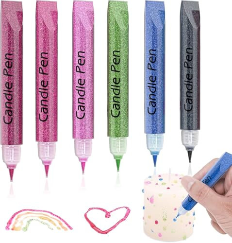Candle Pens Wax Pens for Candle Painting, Create Your Own Baptism Candle, Candle Wax Pens for Decorating and Painting Candles DIY Candle Making (6 Colours Glitter)