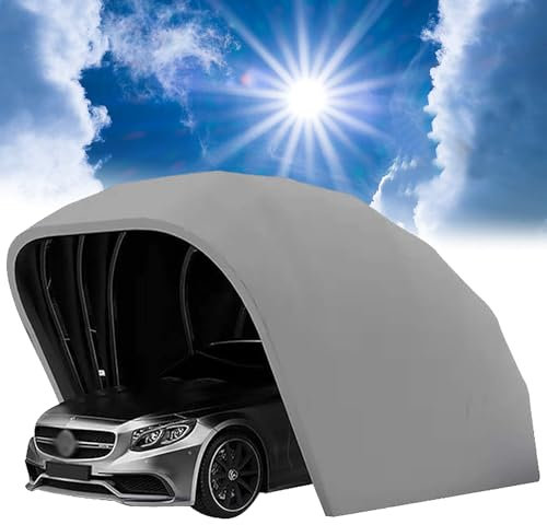 MOFGOE Carport Pliable Robuste Gris, abris de Voiture Semi-automatiques à écran Solaire, carport hydraulique télescopique Mobile, auvent de carport rétractable en Acier Inoxydable,6.4 * 2.8 * 2.65M