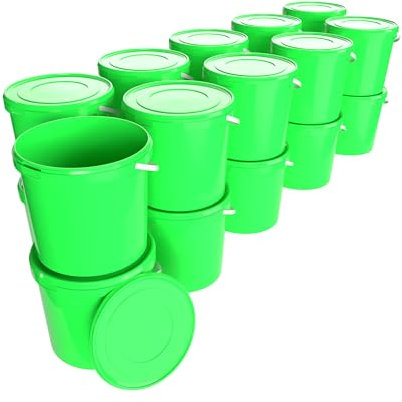 20 Eimer mit Deckel 10l Grün Rund | Kunststoff Eimer Lebensmittelecht, luftdicht und stabil | Leer Eimer mit Griff und Deckel für Lebensmittel Chemie Waschpulver Klebstoffe geeignet