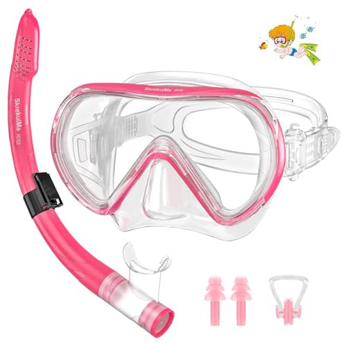 SkrekuiMa Maschera Subacquea Bambini per 4-14 Anni, Set Snorkeling Bambino con Maschera Subacquea e Boccaglio per Snorkeling e Immersioni, Maschera da Sub Antiappannamento e Anti-Perdite