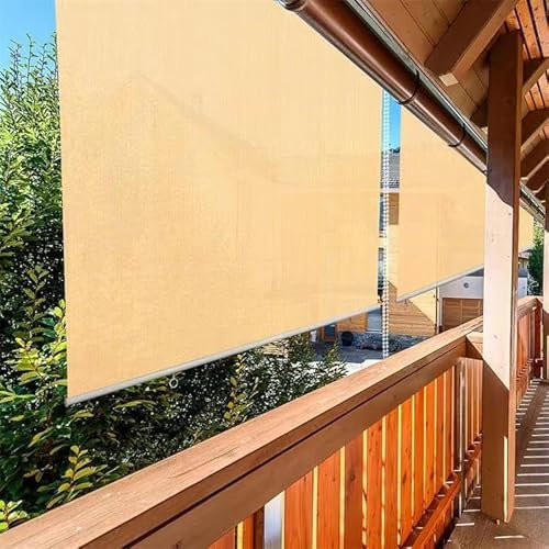 Outdoor-Rollos Wasserdicht für Garten Terrasse Balkon, Langlebiges Sonnenschutzrollo mit Wärmedämmung und UV-Schutz Beige 120x240cm