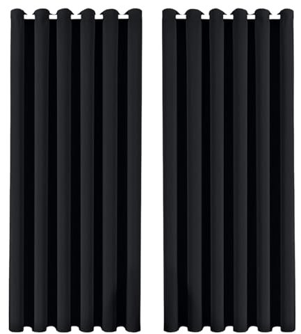 BedLooms Ring Top Blackout Curtains for Living Room Thermal Insulated Eyelet Black Curtain Wide 66x90 Inch Drop Included 2 Panels with 2 Tie Backs