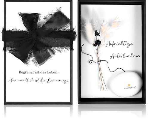 Hestya Trauergeschenk für Hinterbliebene, Geldgeschenk Verpackung Trauerkarte mit Trockenblumen Beileidskarte Trauerstein Geschenkbox, Beileid Geschenk für Trauernde, Andenken an Verstorbene