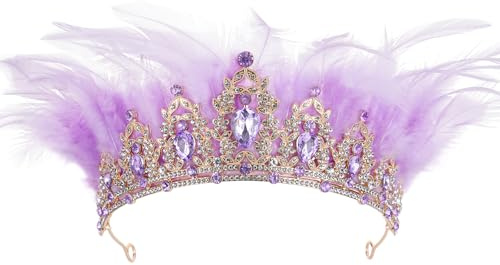 PartyforU Kristallkrone für Frauen – Federkönigin-Tiara für Prinzessin, Festzug, Abschlussball, Strass-Krone für Quinceanera-Maskerade