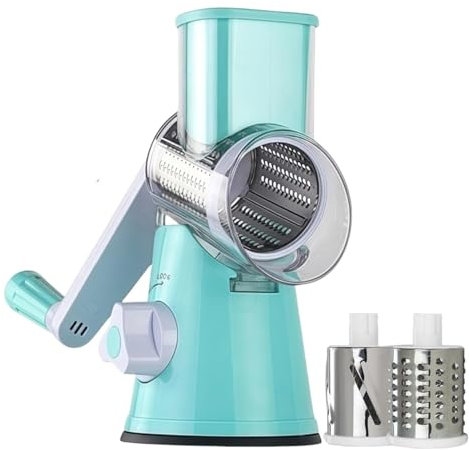 TECTECHT Maison culte maisonculte RotoChef - Mandoline a légumes Manuelle Coupe Legumes Multifonctions avec 3 Lames de Tambour Détachables pour Pommes de Terre, Carottes, Fromage, Forte Aspiration