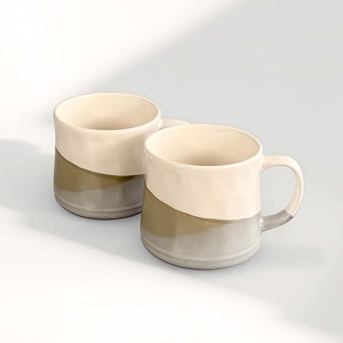 Upper Street Scandi Home Set of 2 600ml Terra Fusion Painted Reactive Glaze Ceramic Mugs (Green)