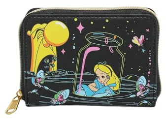 Loungefly Disney Alice im Wunderland leuchtende Charaktere Mini-Geldbörse mit Reißverschluss, Schwarz, Schwarz, Einheitsgröße