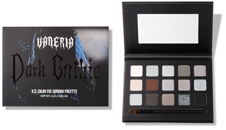 VANERIA 15-Farben Rauchige Augen Make-up Palette,Schwarze-Graue-Rote-Blau Gothics Stil Lidschatten,Mit Matt,Glitzer und Metallic,Lang anhaltend & Wasserdicht,für Halloween Parteien Joker Vampir