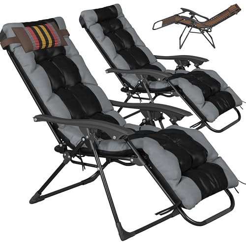 Cozykimo Liegestuhl Klappbar, Sonnenliege 2 Personen mit Verstellbarem Kopfpolster & RüCkenlehne, Strandliege Faltbar, Gartenstuhl Gartenliege Schwerelosigkeit StüHle Relaxliege Garten (Grey 2)