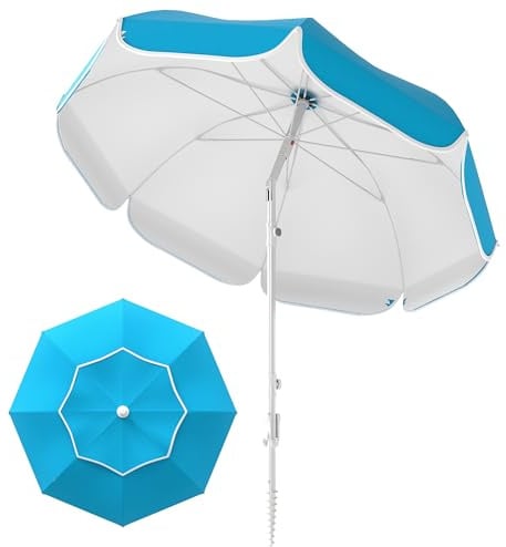 Outsunny 2m Beach Umbrella Portable with Sand Anchor, Adjustable Height & Tilt Beach Parasol with Carry Bag, UPF50+ UV Protection Sunshade Shelter, Blue