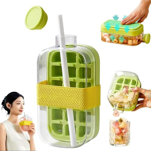 Ice Cube Bottle, 800ML Ice Cube Tray with Lid, Crush Cup Ice Bottle Cup for Freezer, Release All Ice Cubes in One Second, Ice Mold for Juice, Whiskey Cocktail, Tea, Coffee