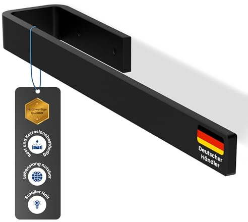 rtmr Premium Handtuchhalter - schwarz matt, zum Bohren/Schrankmontage, Gästehandtuchhalter aus Aluminium, 32 cm/Handtuchstange, platzsparend, Ideal für Bad & Gäste-WC