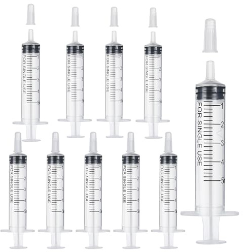 10 Stück Spritzen 5ml mit Kappe, 5ml Einwegspritzen Ohne Nadel, Kunststoff Dosier Futterspritze für Wissenschaftliche Labor FlüSsigkeitsmessung Kolostrum TierfüTterung PflanzenbewäSserung