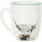 New Set of 4 Highland Cow Mugs – White Porcelain Coffee & Tea Cups with Angus Cow Design – Teal Rim – Dishwasher & Microwave Safe N-34
