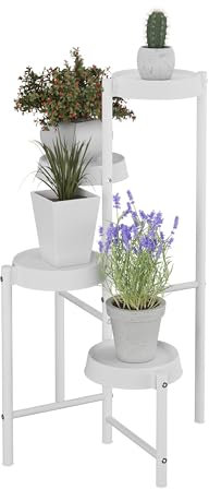 Relaxdays Pflanzenständer, 4 Ablagen, Metall & Kunststoff, HxBxT: 81 x 48 x 49 cm, Innenbereich, Blumenständer, weiß