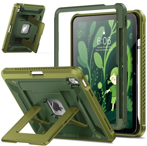 INFILAND Kids Case for iPad A16 11th Generation 11 Inch (2025), iPad 10th Generation 10.9 Inch (2022), Heavy Duty Rugged Shockproof Protective Cover with Kickstand (Military Green)
