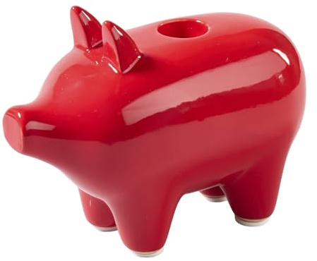 Keramik-Schwein Kerzenhalter Weihnachtsrot, 14 cm (1 Kerze) / 29 cm (4 Kerzen) – Baumkerzenhalter & Adventskranz-Alternative – Rustikale Weihnachtsdekoration (1 Kerzenhalterung (14cm))