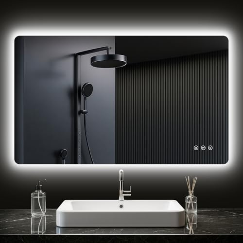 PESENXAN Badezimmer Spiegel mit Beleuchtung 100x60cm, LED Bad Spiegel mit licht, Antibeschlag, 3 Lichtfarben, Dimmbar, Rechteckig Badezimmerspiegel mit Touch-Schalter, Speicherfunktion, IP44