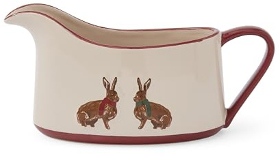 Cooksmart Christmas Heritage Hare Stoneware Gravy Boat | British designed, country hare artwork, ceramic construction, ideal for sauces and dressings, dishwasher safe