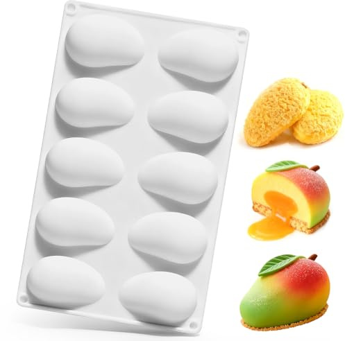 Silikonform Mango Form Silikon Cedric Grolet Formen 10 LöCher 3D Mango Silikonform Frucht Silikonformen für DIY Brownies Kuchen Mousses Pfannen Desserts Pudding