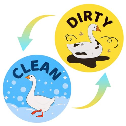 2stk Lustige Weiße Gans-Magnetschilder Aufschrift Clean Dirty Spülmaschine, Doppelseitiger Wendbarer Magnetischer Clean/Dirty-Indikator für Geschirrspüler Kühlschrank Waschküche Heimdekoration