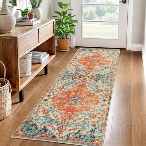Cekene Vintage Hallway Runner Non-Slip 66x180cm Runner Rugs for Hallway Washable Kitchen Rug Floor Carpet for Bedroom Entryway Hall Indoor