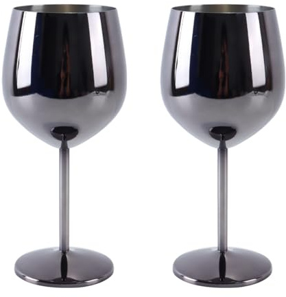 Hoite 2 copas de vino irrompibles de 500 ml, de acero inoxidable, ideales para camping, piscina y viajes. Color negro.