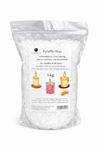 Pianeta Paraffinwachs für Kerzen 5kg - Made in Germany - Schmelzpunkt ca. 56C - Hochreines Kerzenwachs für Duft- & Giesskerzen - Geringe Russbildung - Wiederverschliessbarer Beutel