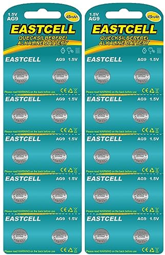 EASTCELL 20 x AG9 1,5V Quecksilberfrei 45 mAh (2 Blistercard a 10 Batterien) LR45 194 936A EINWEG Markenware