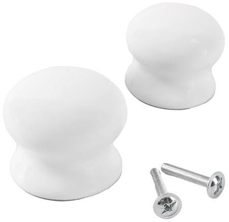 Set of 2 Traditional Plain White Ceramic Furniture Door & Draw Knobs 38mm Diameter